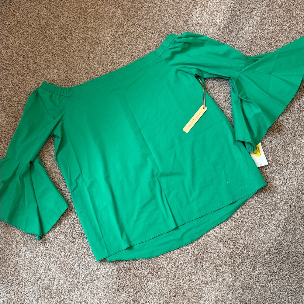 Gibson Latimer Vibrant Green Off-Shoulder Blouse size small